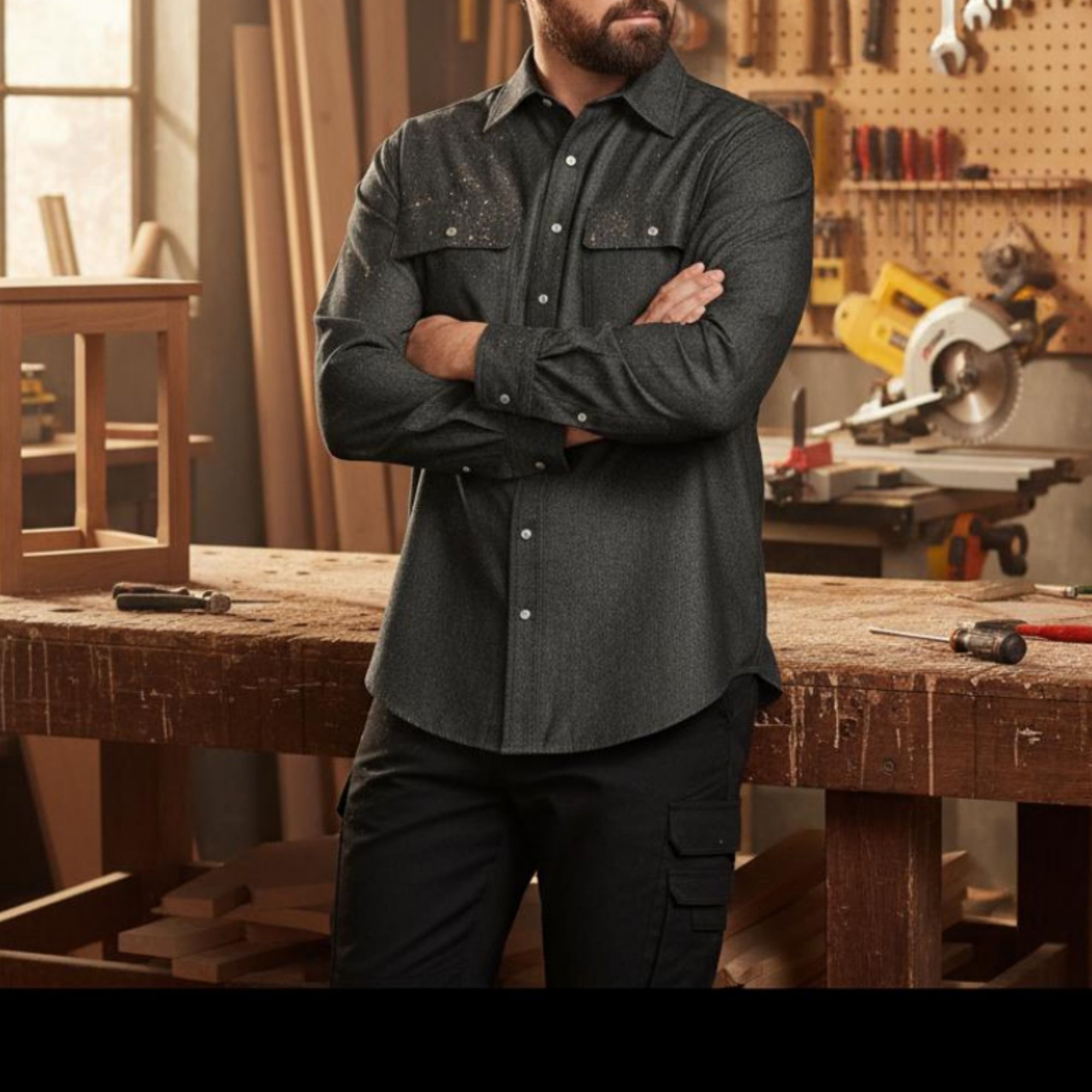 Chemise Dakota Workpro Series fait de denim en coton en couleur, à devant à boutons pression, pour hommes