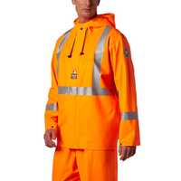 Helly Hansen Workwear Men's Stretch Hi Vis PU Rain Jacket Front_Angled_Left