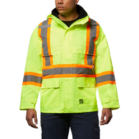 Open Road Men's Hi-Vis 150D Unlined Waterproof and Windproof Safety Rain Jacket