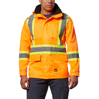 Veste imperméable de sécurité à haute visibilité sans doublure étanche au vent et à l'eau pour hommes, Open Road, 150D Front_Flat