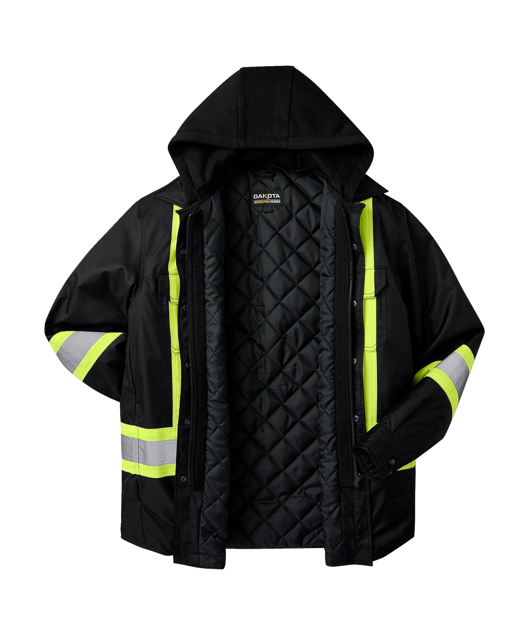 Chemise-veste haute visibilité matelassée Dakota WorkPro Series de catégorie&nbsp;1, à capuche, pour hommes