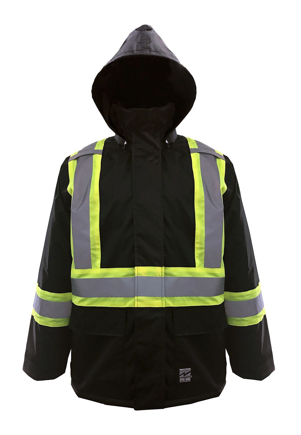 Open Road Men's Hi-Vis 150D Unlined Waterproof and Windproof Safety Rain Jacket