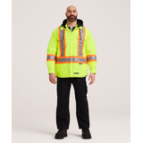 Dakota WorkPro Series Men's Class 2 Hi Vis Water Repellent Hooded Quilt Shirt Jacket Front_Flat