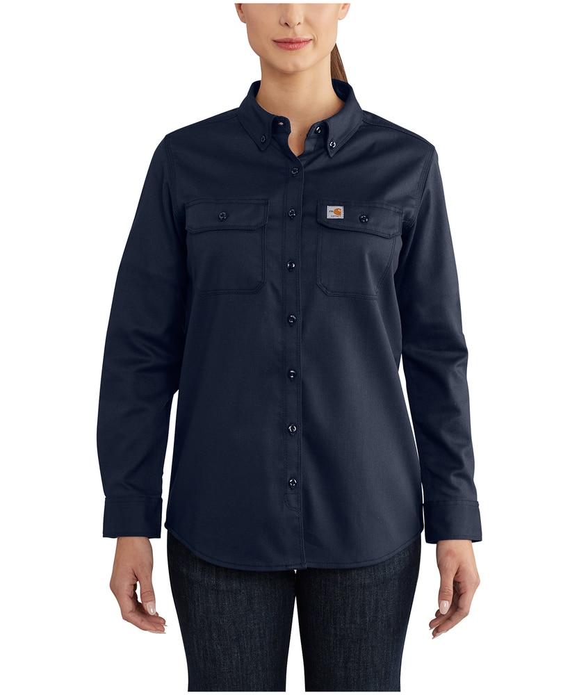 Carhartt Women's Flame-Resistant Rugged Flex Twill Shirt, Dark Navy, X