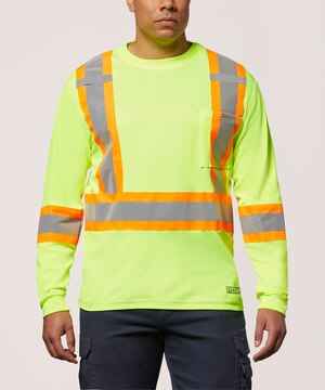 T-shirt de travail Dakota WorkPro Series haute visibilité de catégorie 2 doublé à col ras du cou et à manches longues, pour hommes