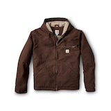 Veste à capuche isolée Carhartt en coutil prélavé doublé de sherpa pour hommes Front_Flat