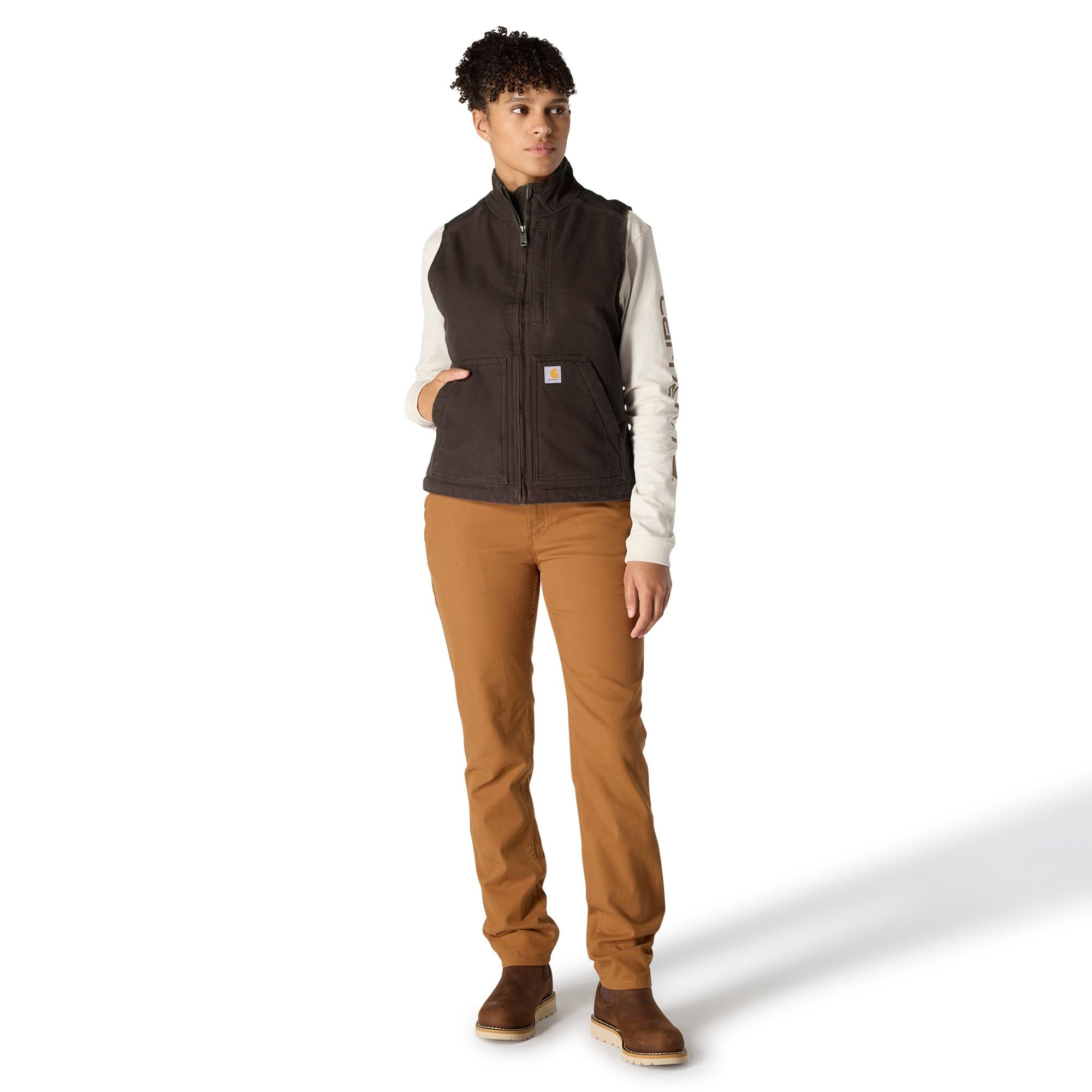 Carhartt Women's Cotton Duck Sherpa Lined Mockneck Vest - Dark Brown