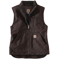 Carhartt Women's Cotton Duck Sherpa Lined Mockneck Vest - Dark Brown Front_Flat