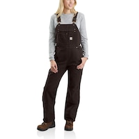 Carhartt Women's Dark Brown Quilt Lined Duck Bib Overall Front_Flat