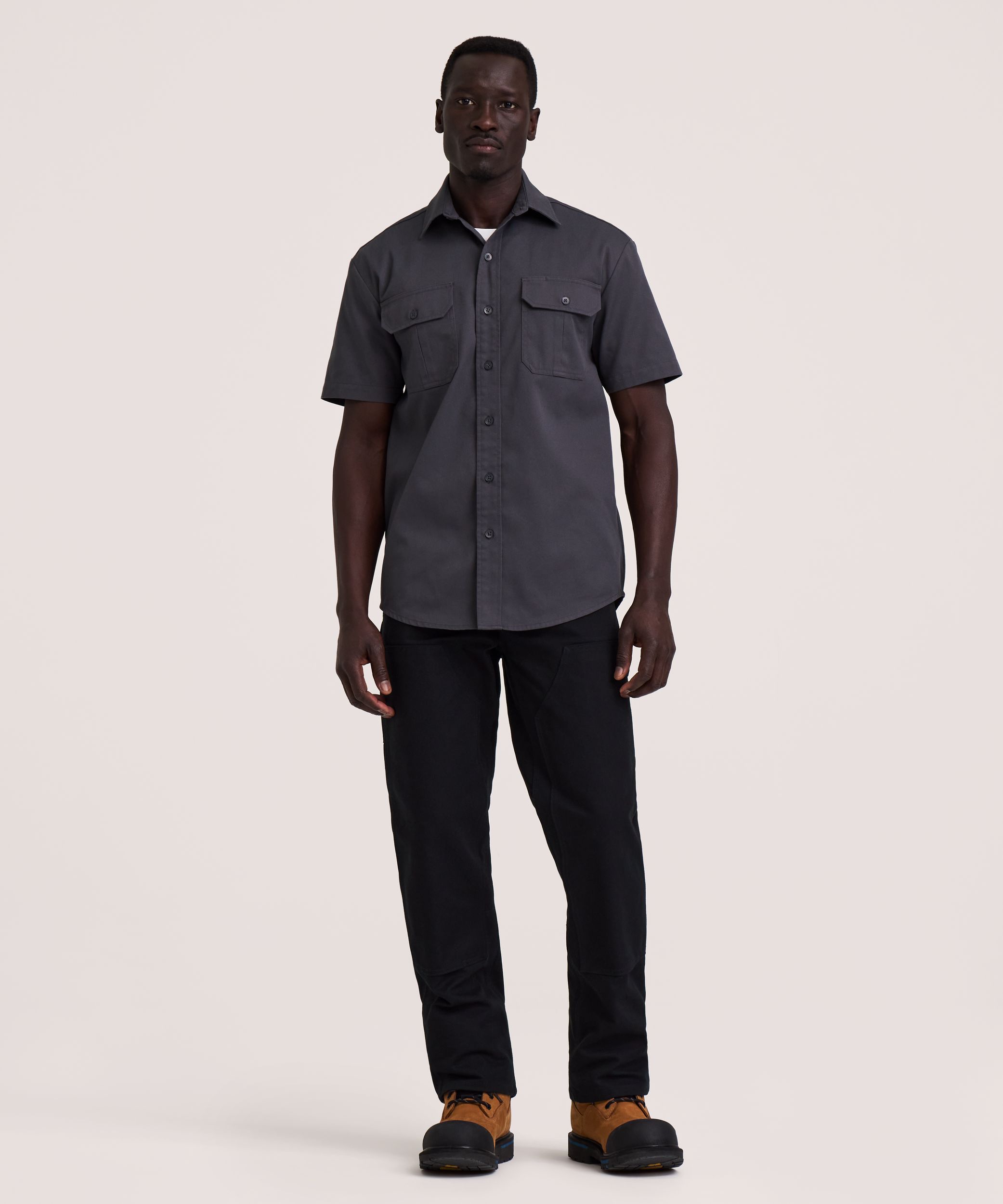 Chemise de travail à manches courtes en poly-coton extensible et à devant boutonné pour hommes, Dakota Workpro Series