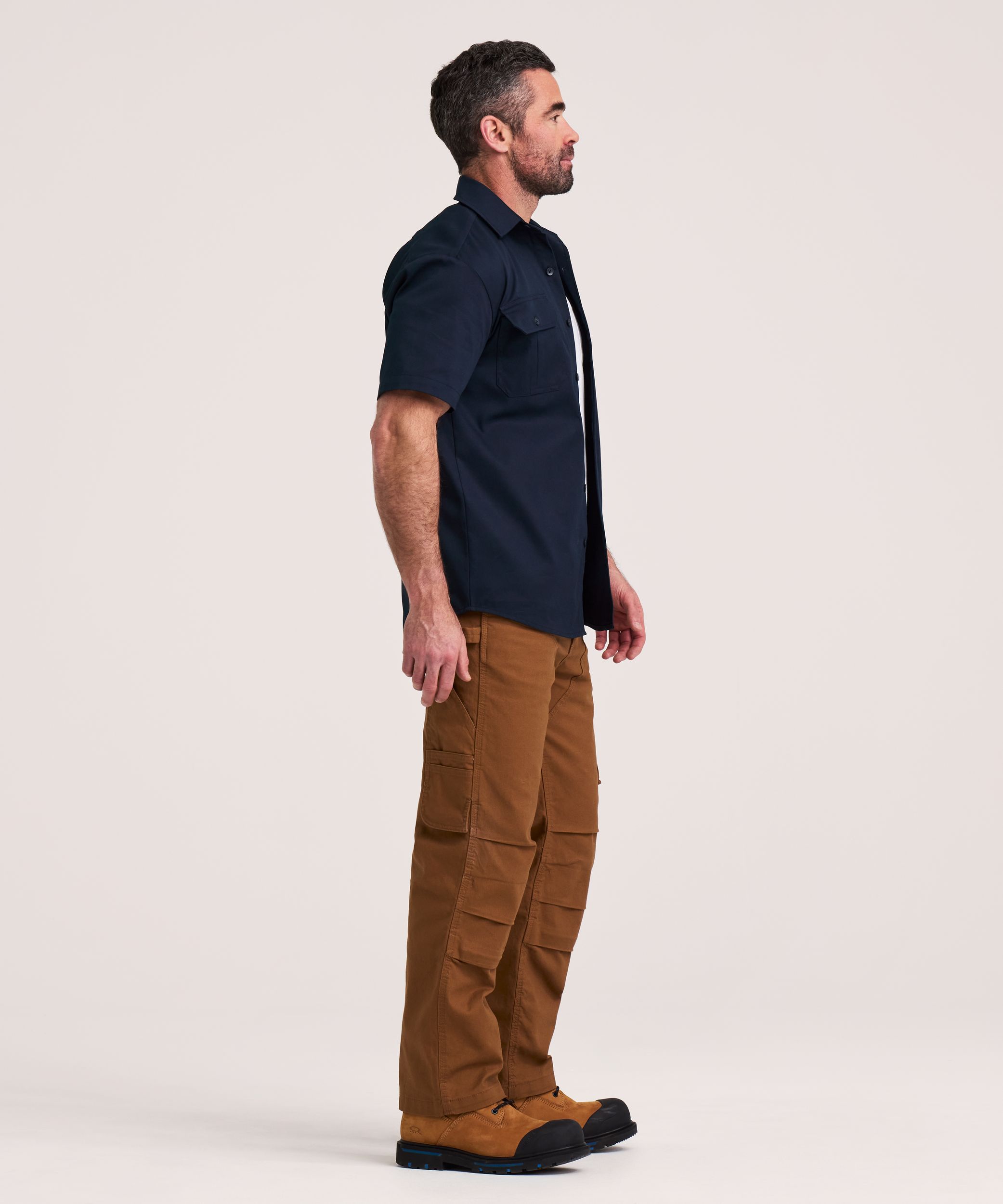 Chemise de travail à manches courtes en poly-coton extensible et à devant boutonné pour hommes, Dakota Workpro Series