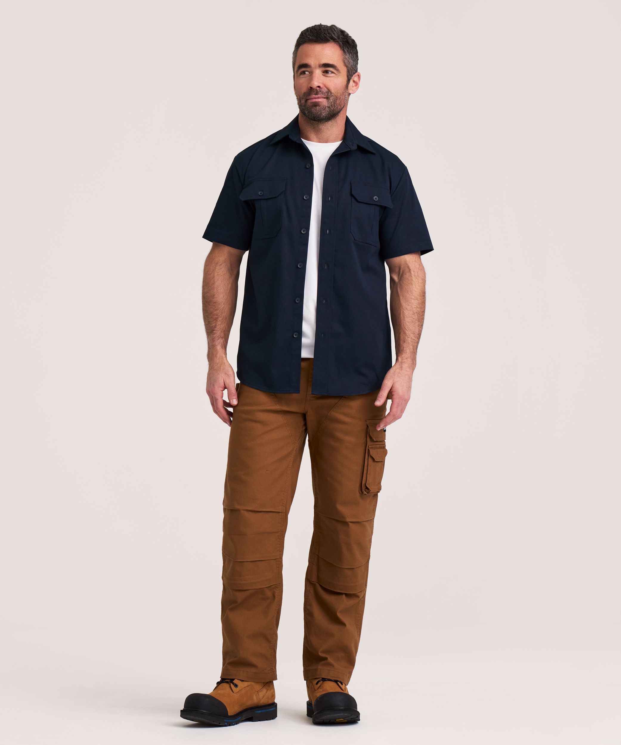 Chemise de travail à manches courtes en poly-coton extensible et à devant boutonné pour hommes, Dakota Workpro Series