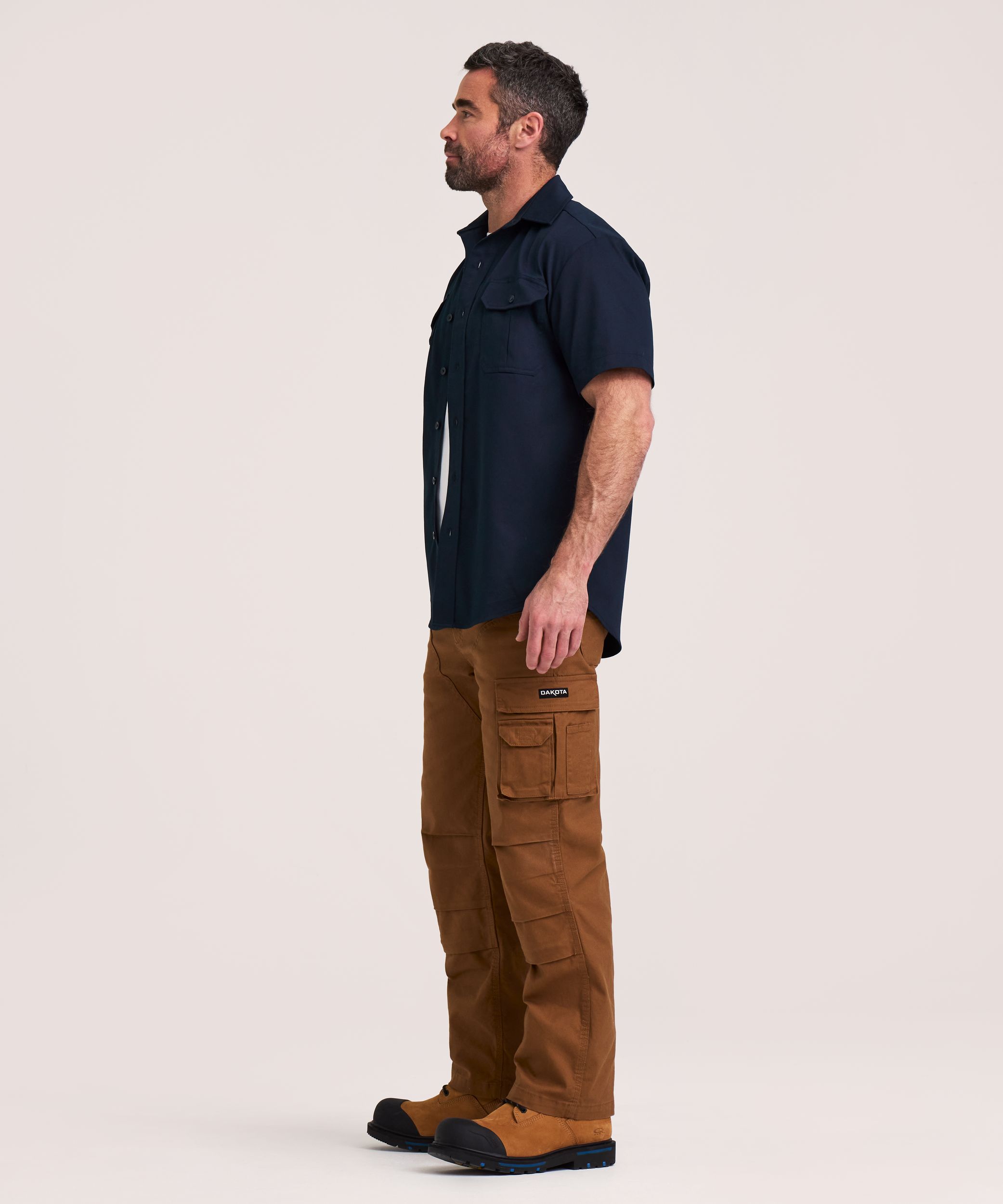 Chemise de travail à manches courtes en poly-coton extensible et à devant boutonné pour hommes, Dakota Workpro Series