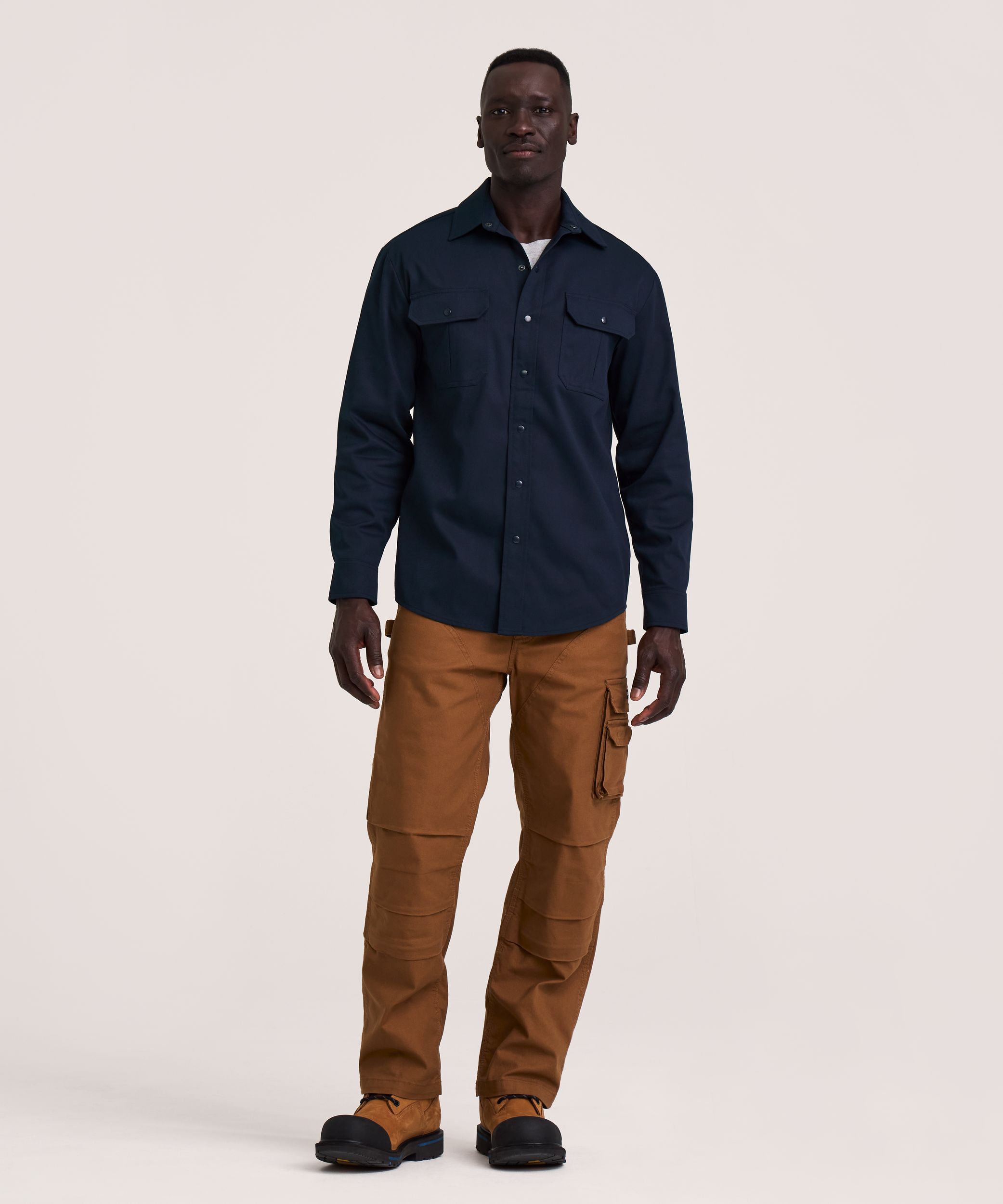 Chemise de travail en poly-coton extensible à manches longues et à devant à boutons pression pour hommes, Dakota Workpro Series