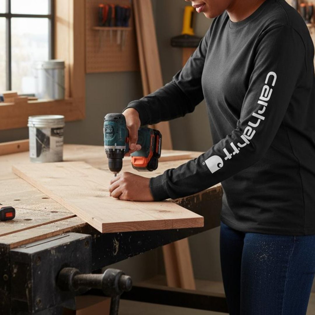 Chandail graphique avec logo sur la manche pour femmes, Carhartt