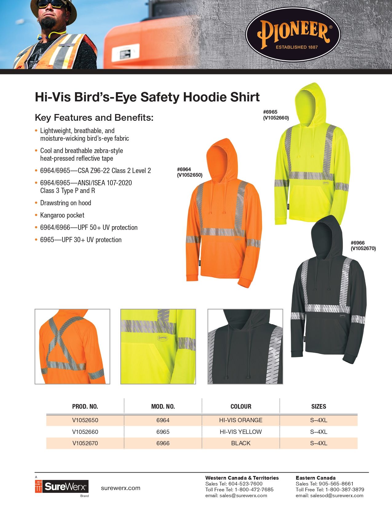Pioneer Men's Hi Vis Birdseye Hooded Safety Shirt