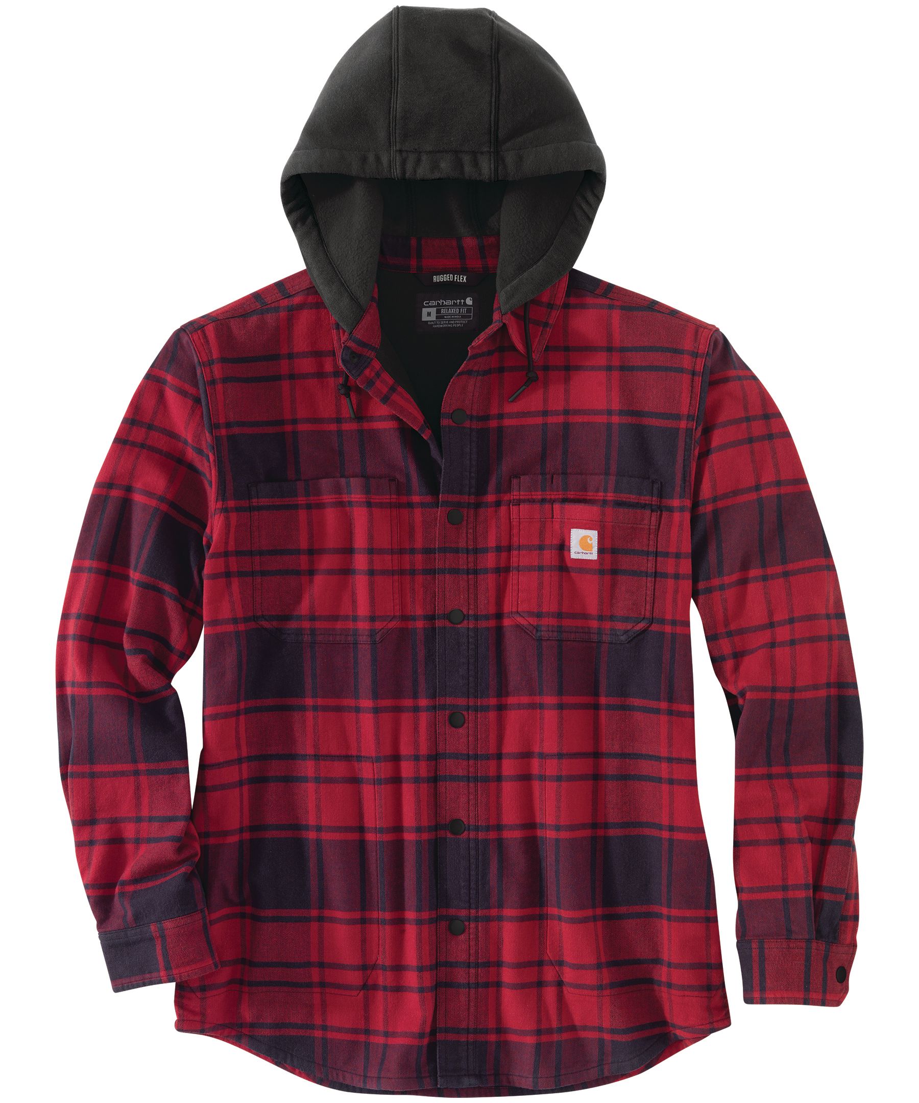 Carhartt Chemise-veste à capuche et à manches longues en flanelle et en molleton pour hommes, Oxblood