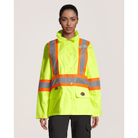 Manteau imperméable haute visibilité de contrôle de la circulation pour femmes, Pioneer, jaune Front_Flat