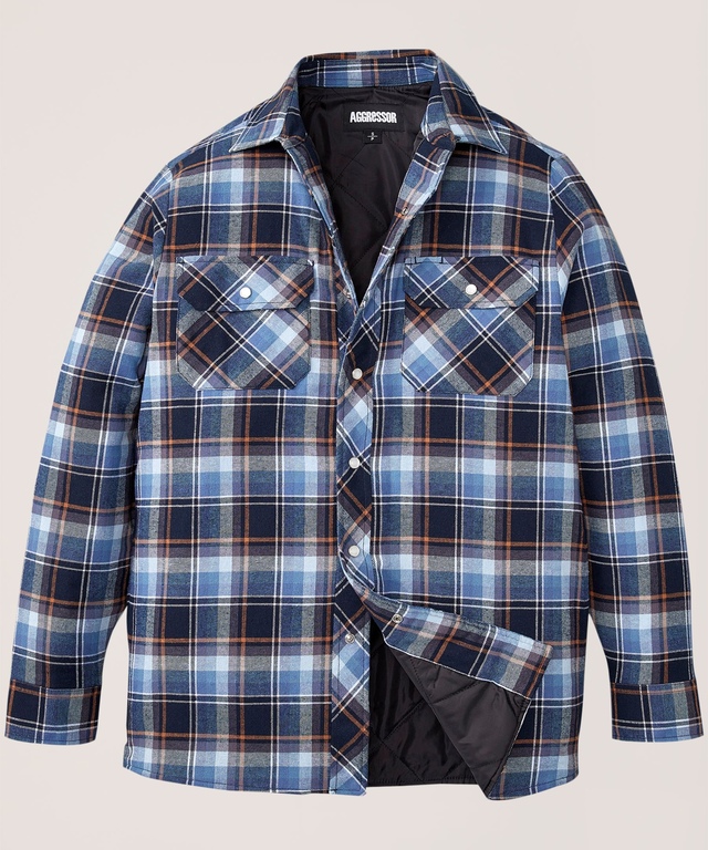 Chemise de travail en flanelle de coton matelassée avec devant à fermeture à boutons pression pour hommes, Aggressor