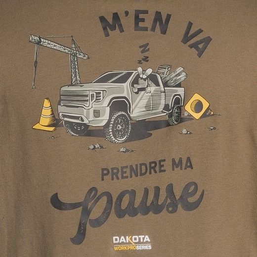 T-shirt de travail en coton à manches longues et à col ras du cou pour hommes, Dakota Workpro Series, Prendre Ma Pause