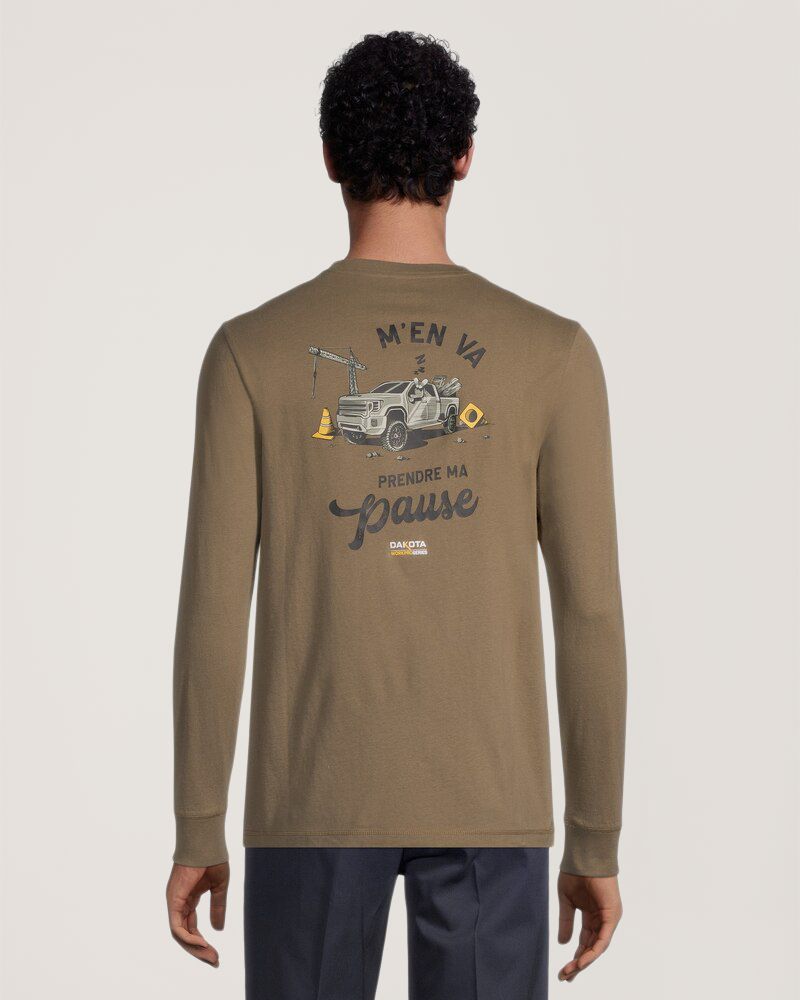 T-shirt de travail en coton à manches longues et à col ras du cou pour hommes, Dakota Workpro Series, Prendre Ma Pause