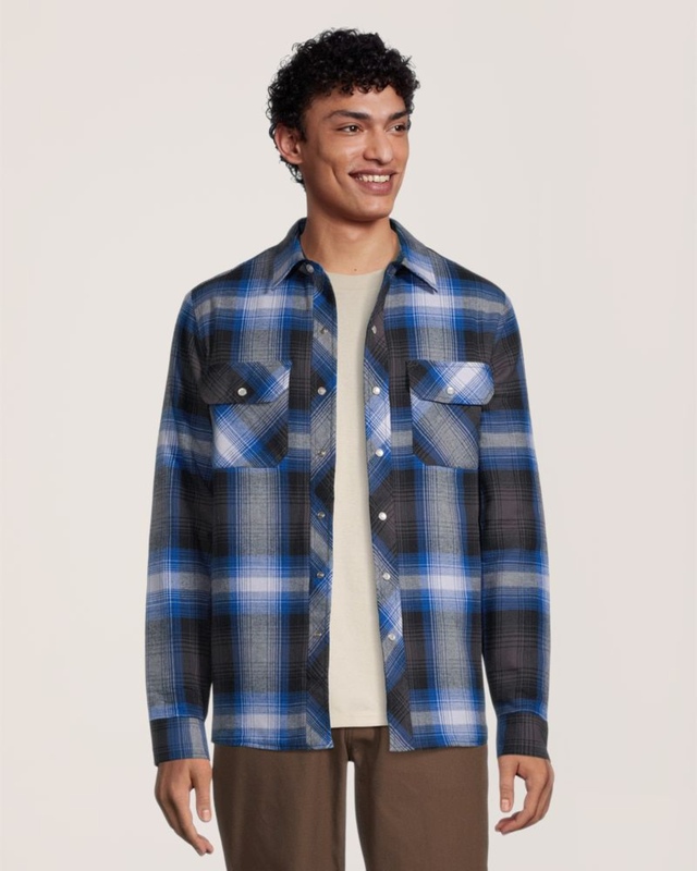 Chemise de travail en flanelle de coton matelassée avec devant à fermeture à boutons pression pour hommes, Aggressor
