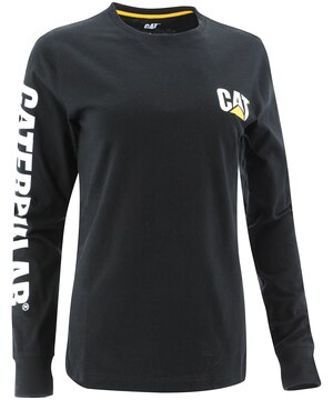 T-shirt de travail en coton à col ras du cou et à manches longues avec marque de commerce en gros caractères pour femmes, CAT