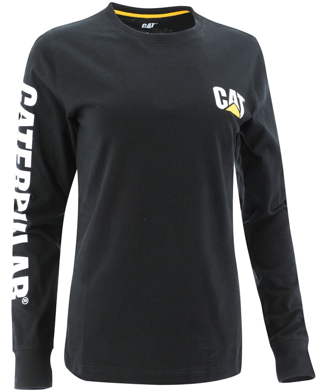 T-shirt de travail en coton à col ras du cou et à manches longues avec marque de commerce en gros caractères pour femmes, CAT