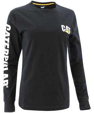 CAT Trademark Banner T-shirt de travail en coton cou rond manches longues pour femme