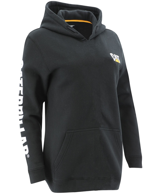 Chandail à capuche à enfiler en molleton avec poche kangourou et à imprimé marque de commerce en gros caractères pour femmes, CAT