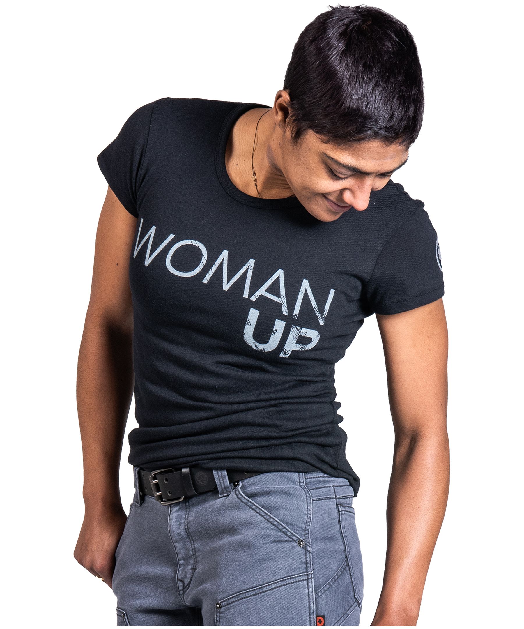 Dovetail Women's Woman Up Graphic Crewneck Work T-Shirt
