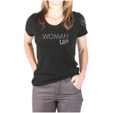 Dovetail Women's Woman Up Graphic Crewneck Work T Shirt Front_Flat
