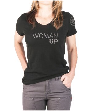 T-shirt graphique de travail à col ras du cou pour femmes, Dovetail Workwear, Woman Up