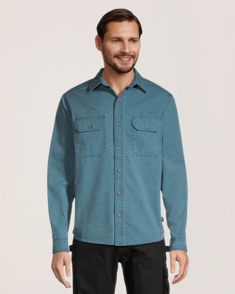 Chemise de travail à manches longues en coton teint aux pigments pour hommes, série Dakota Workpro