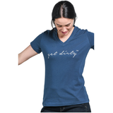 Dovetail Workwear Women's Get Dirty Graphic T Shirt Front_Three_Fourths_Angled_Left