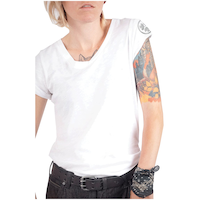 T-shirt à encolure en V de couleur unie pour femmes, Dovetail Workwear Front_Three_Fourths_Angled_Left