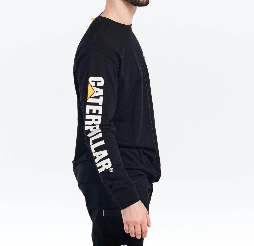 T-shirt en coton à manches longues avec bannière de marque déposée, CAT