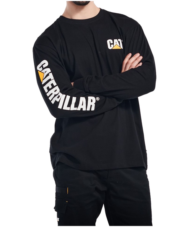 T-shirt en coton à manches longues avec bannière de marque déposée, CAT