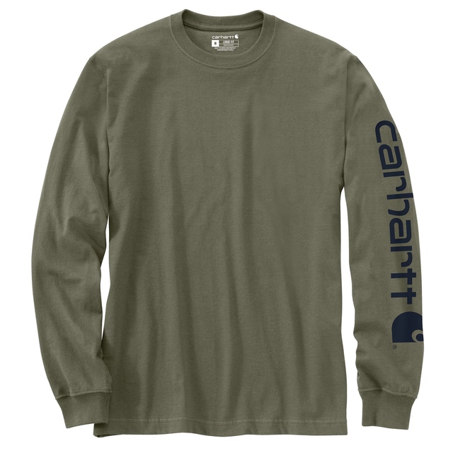 T-shirt graphique à manches longues à coupe ample avec logo sur la manche pour hommes, Carhartt