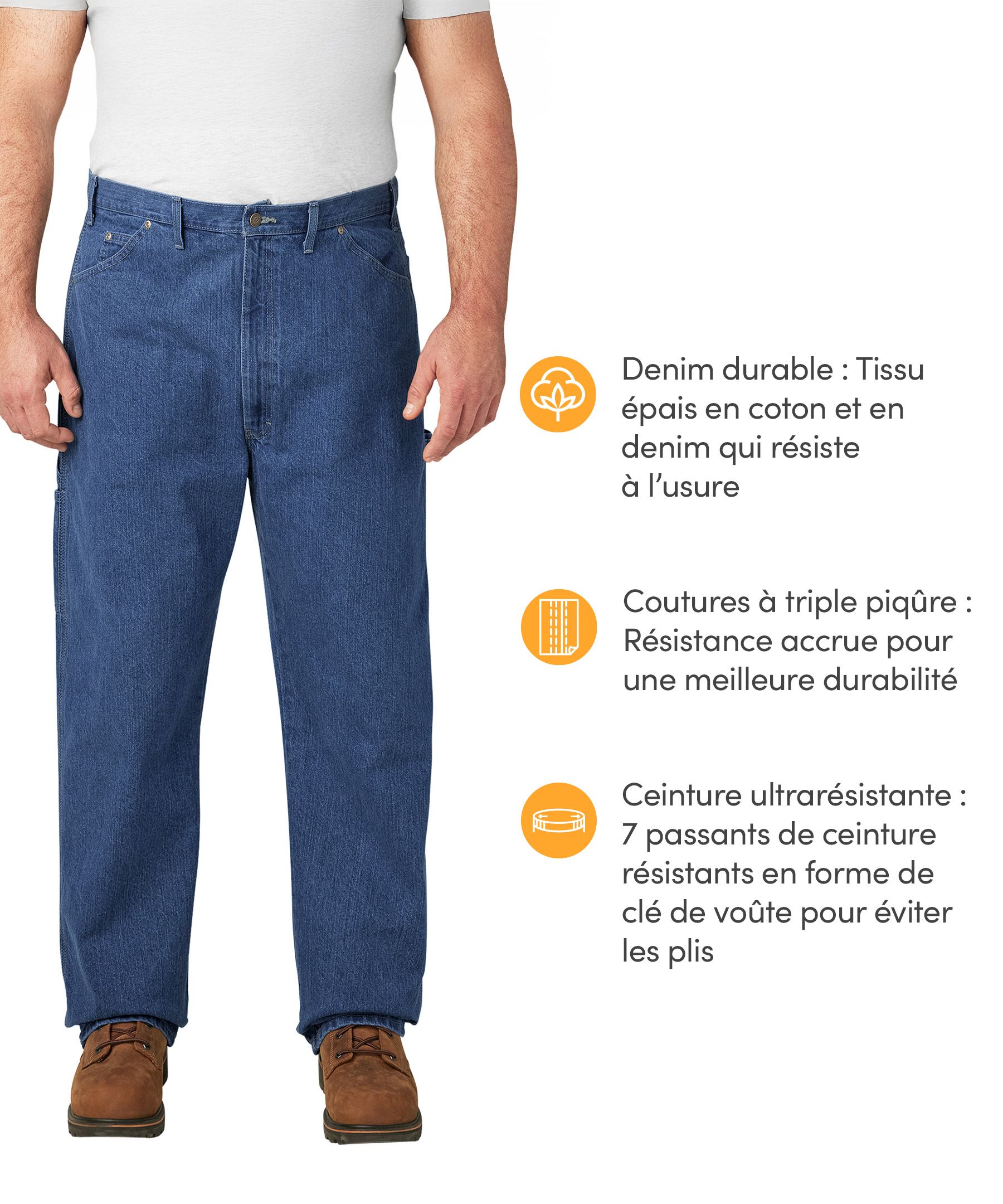Jean de menuisier en coton épais de coupe décontractée pour hommes, Dickies