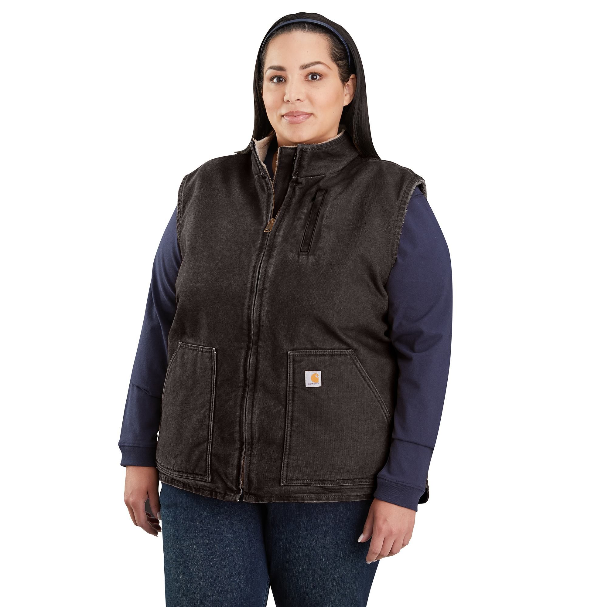 Carhartt Women's Cotton Duck Sherpa Lined Mockneck Vest - Dark Brown