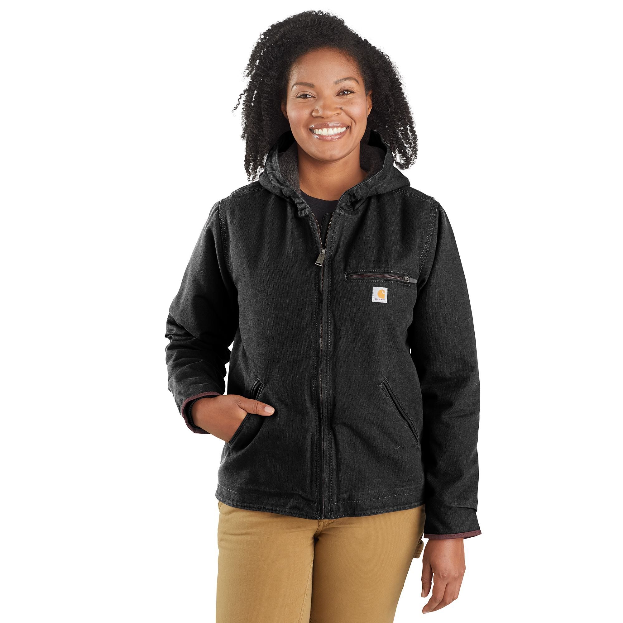 Carhartt Women s Black Washed Cotton Duck Sherpa Lined Jacket Marks