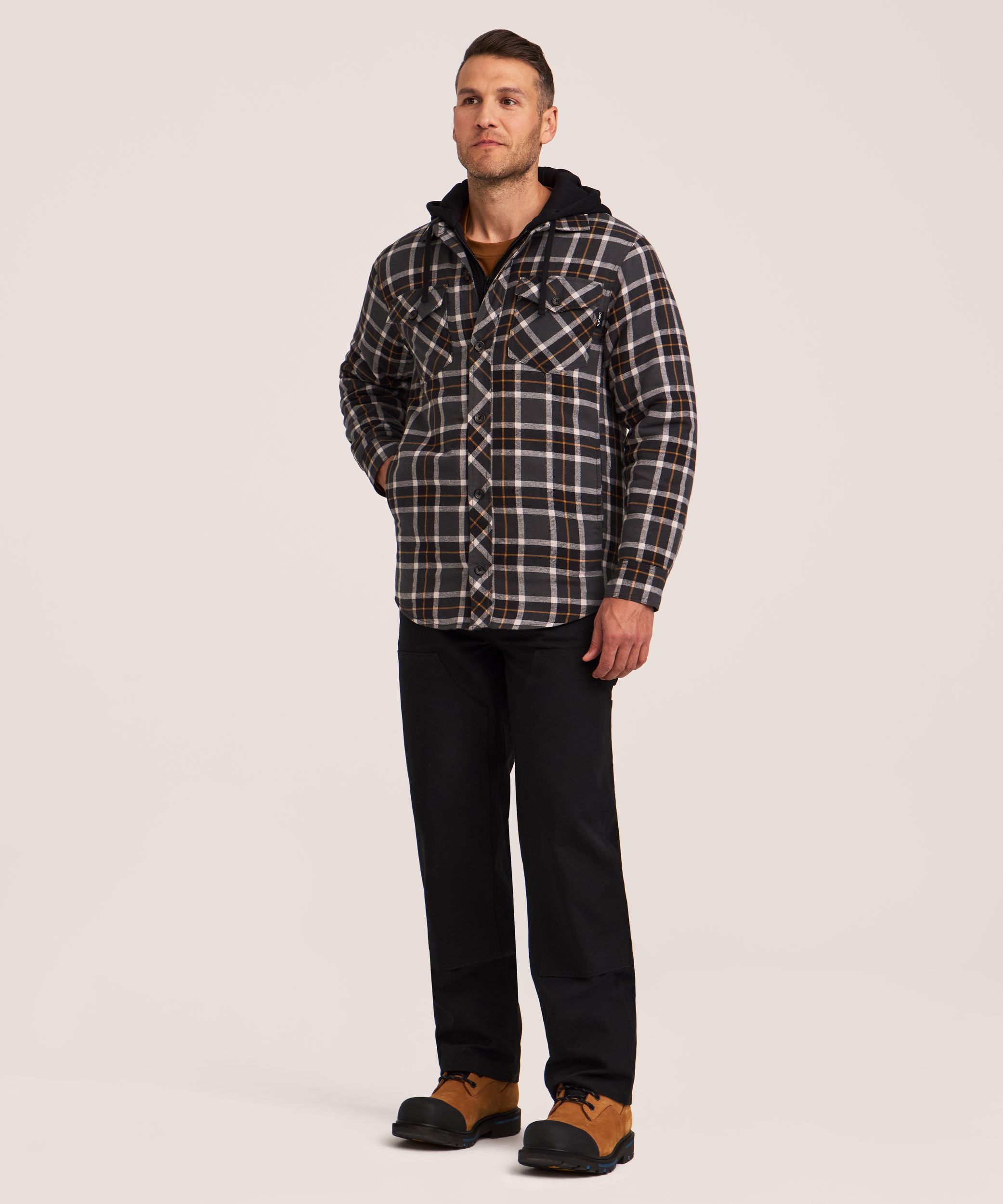 Chemise de travail à capuche en flanelle matelassée pour hommes, série WorkPro, Dakota