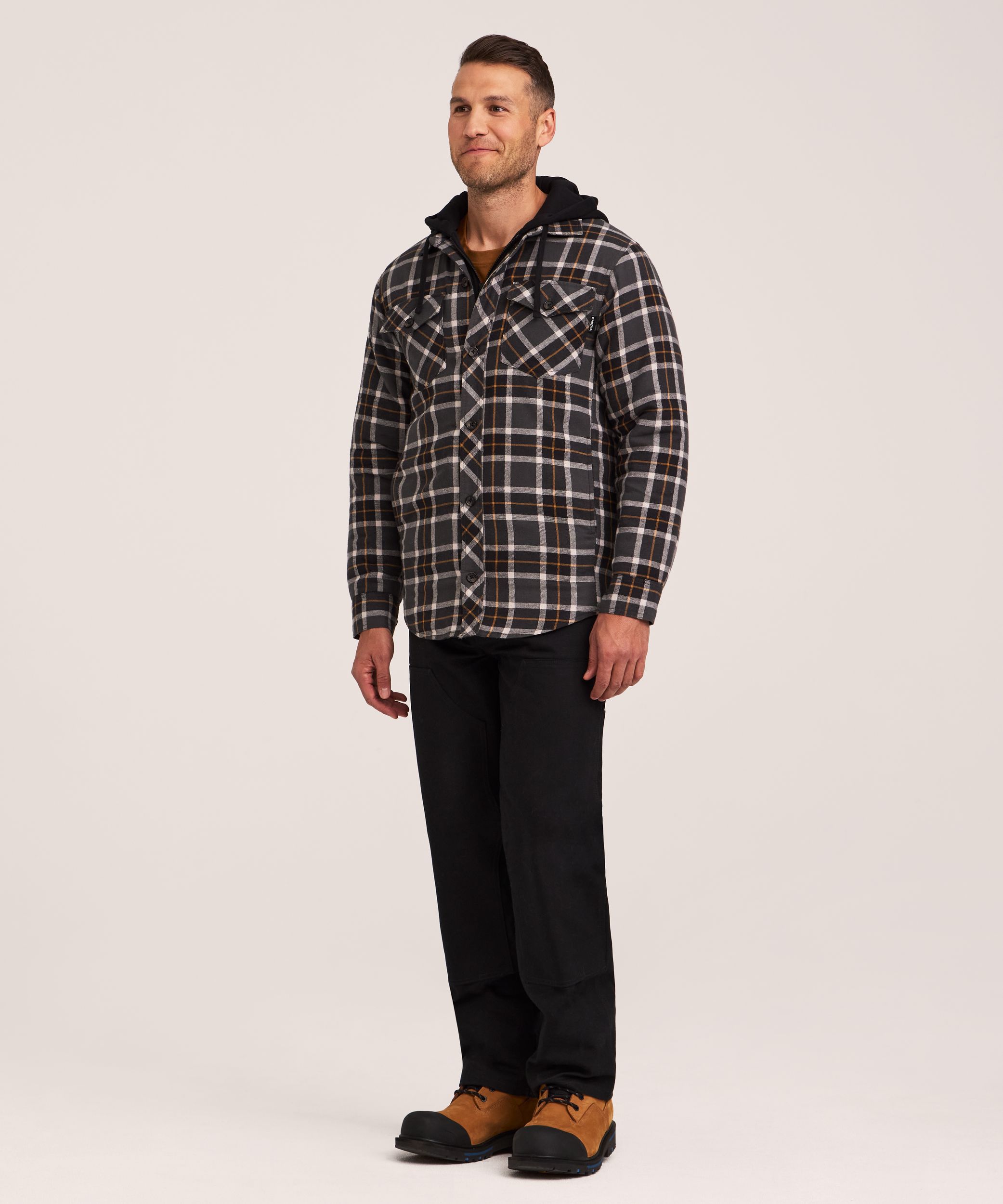Chemise de travail à capuche en flanelle matelassée pour hommes, série WorkPro, Dakota