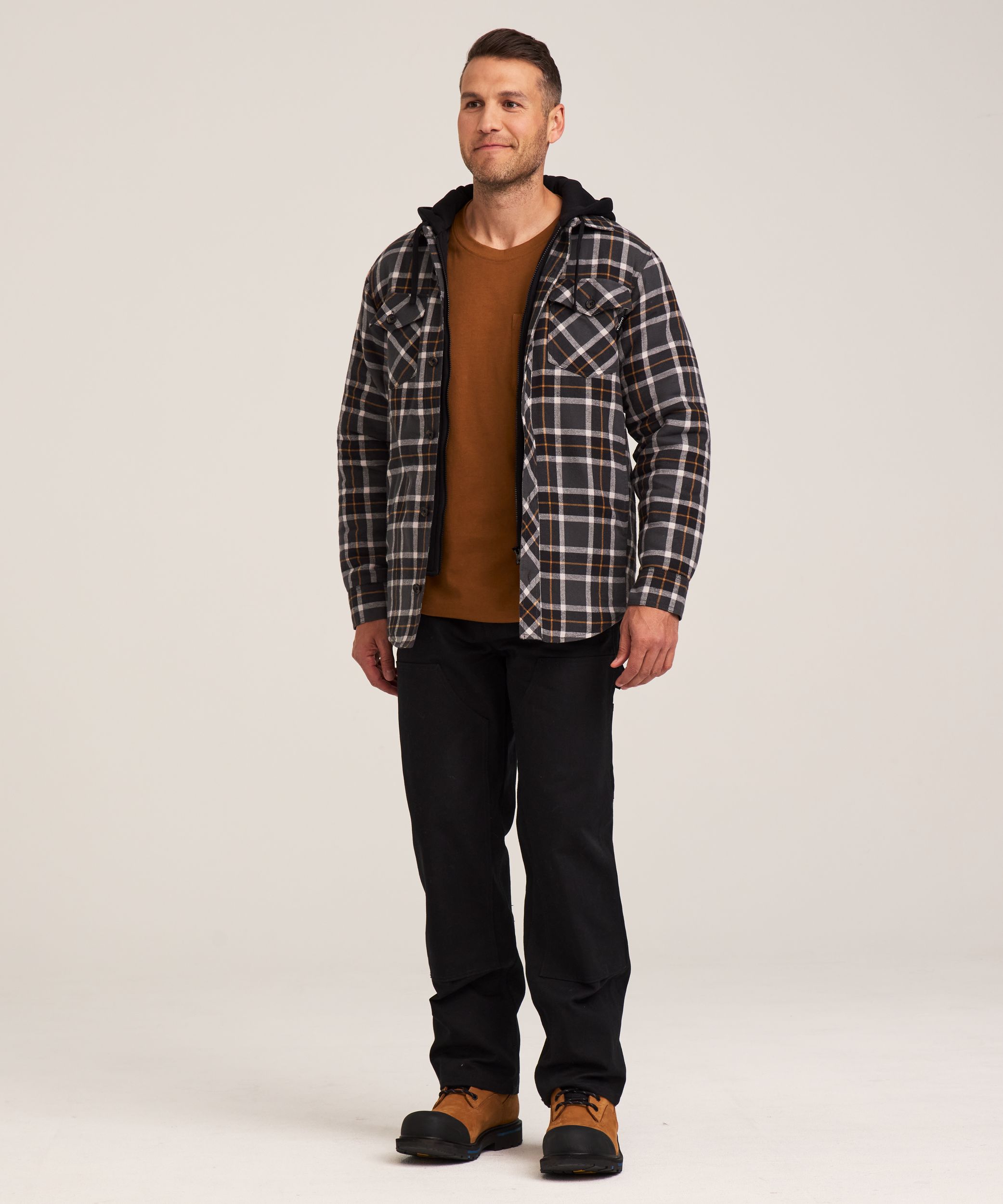 Chemise de travail à capuche en flanelle matelassée pour hommes, série WorkPro, Dakota