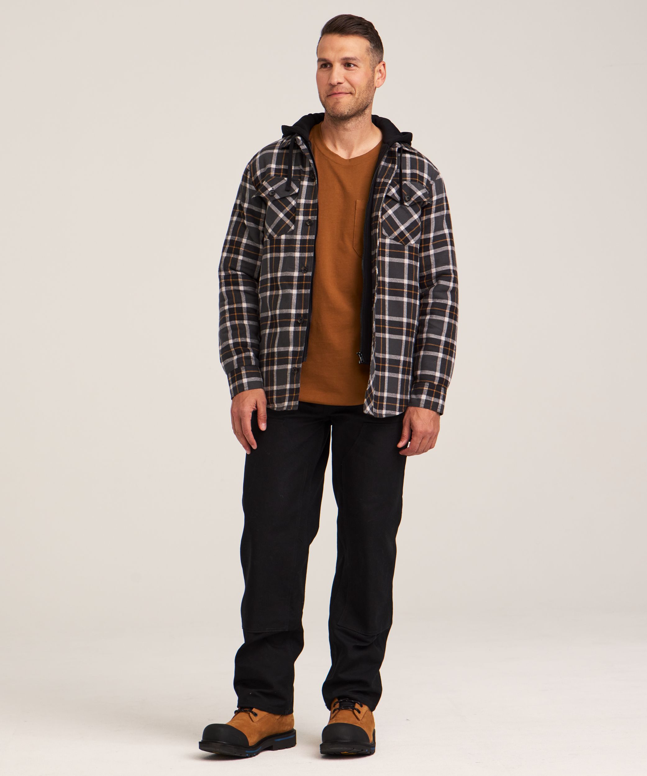 Chemise de travail à capuche en flanelle matelassée pour hommes, série WorkPro, Dakota