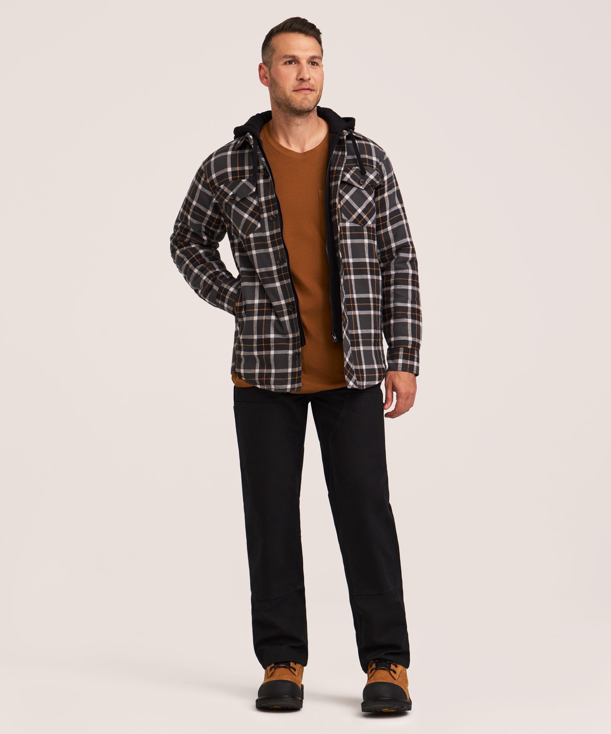 Chemise de travail à capuche en flanelle matelassée pour hommes, série WorkPro, Dakota