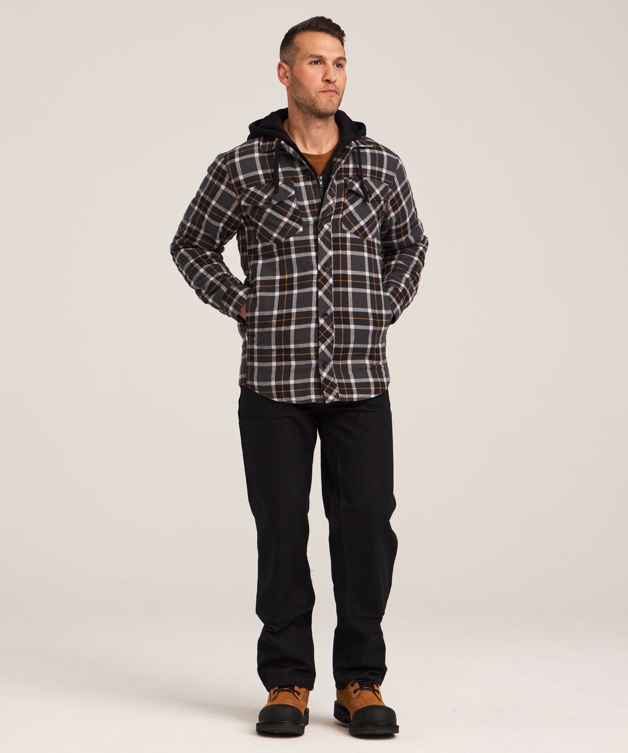 Chemise de travail à capuche en flanelle matelassée pour hommes, série WorkPro, Dakota