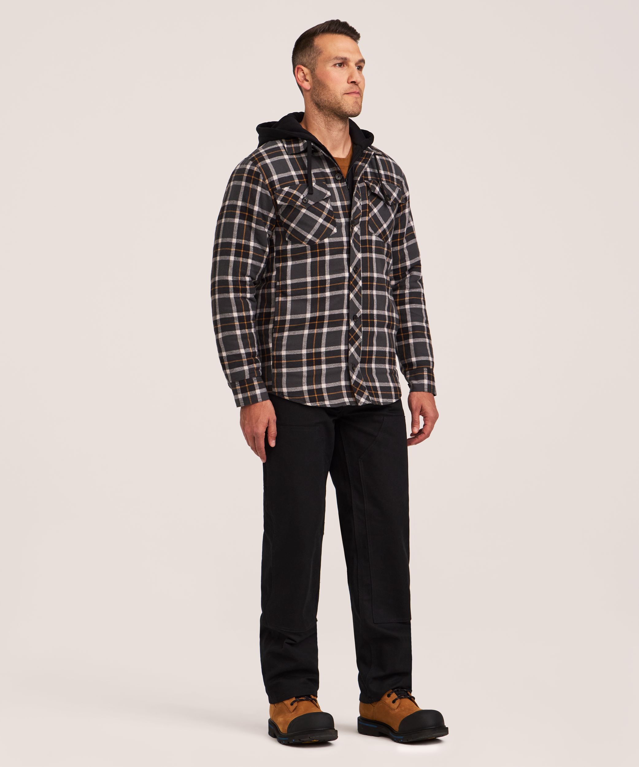 Chemise de travail à capuche en flanelle matelassée pour hommes, série WorkPro, Dakota