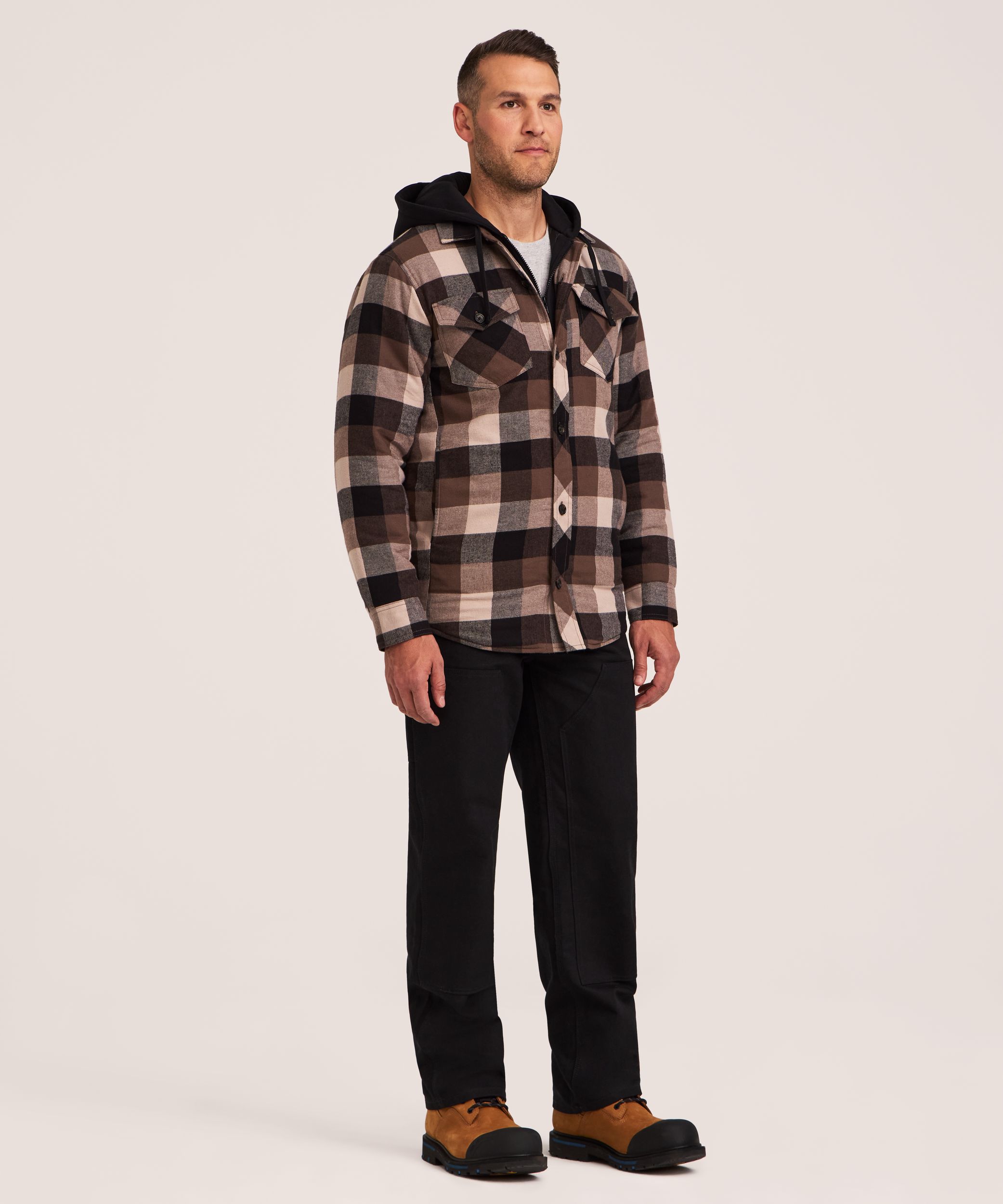 Chemise de travail à capuche en flanelle matelassée pour hommes, série WorkPro, Dakota